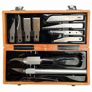 Knife Carving Set 13 Pc Fine Detail Precision w/ 10 Blades Tweezers Storage Case